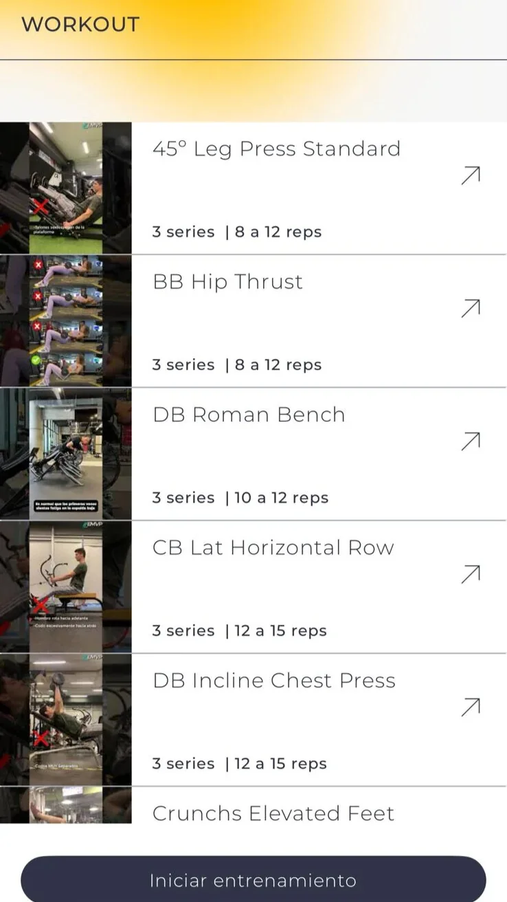 Vista de la app Harbiz con la rutina